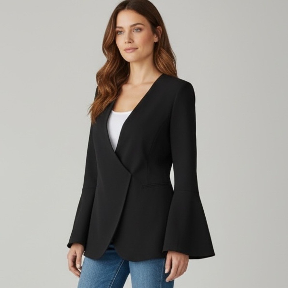 Emma‎ & Olivia Black Bell Sleeve Open Front Blazer Jacket Women's Size Medium